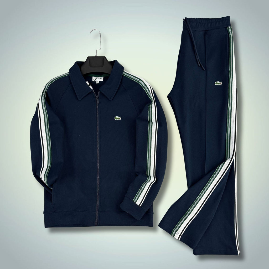 Moška trenirka Lacoste, temno modra s črto, model 2026, premium kakovost