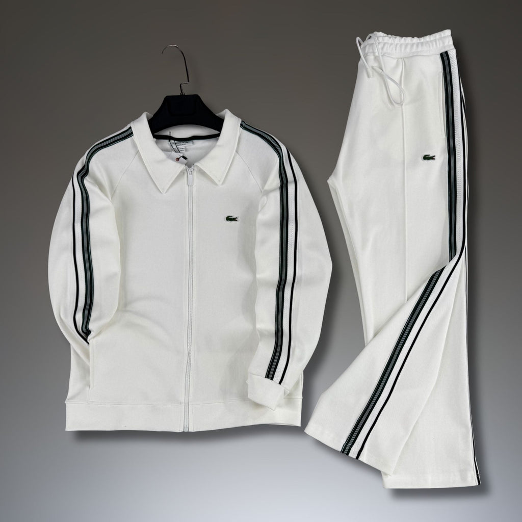 Moška trenirka Lacoste, bela s črto, model 2026, premium kakovost