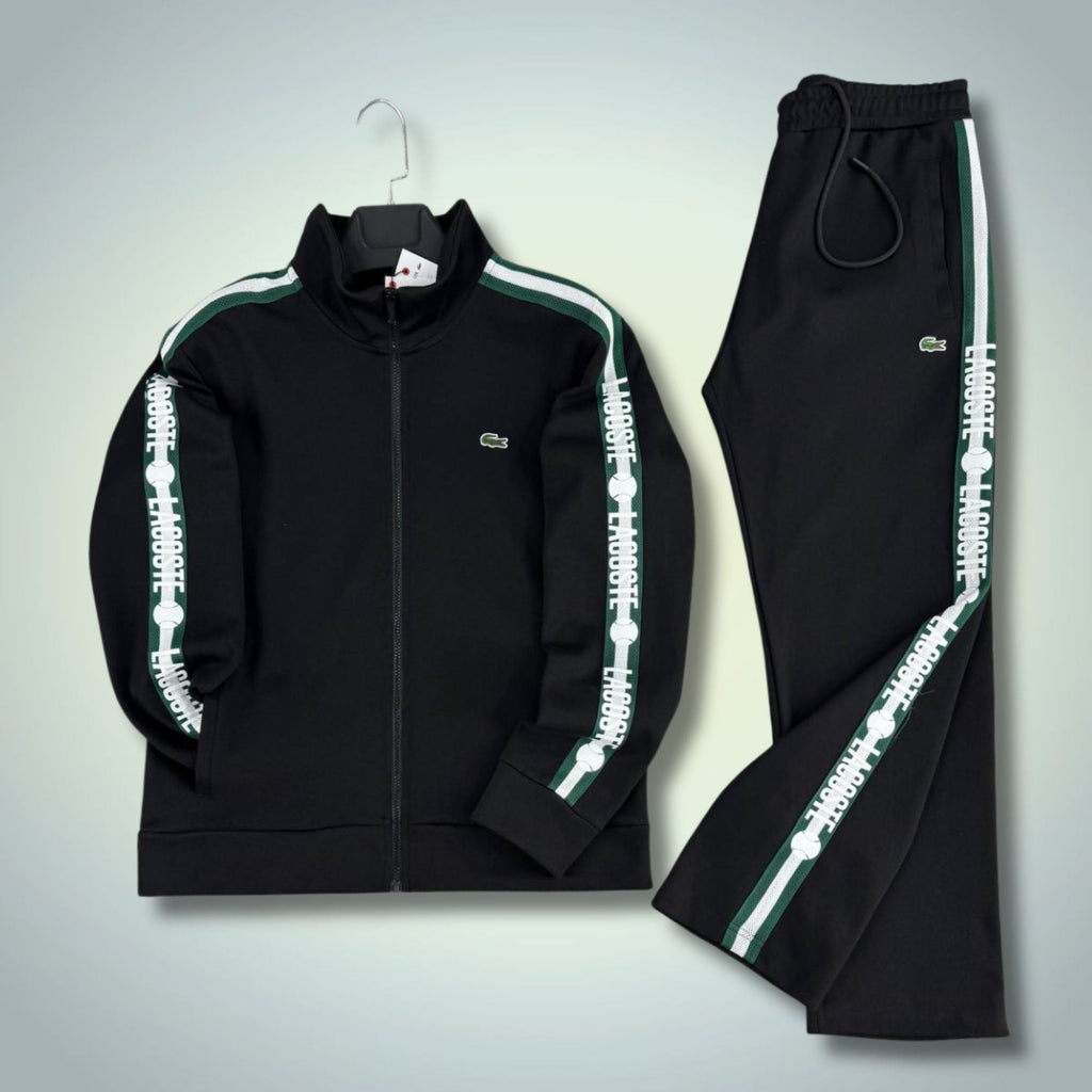 Moška trenirka Lacoste, črna s teniško črto, premium kakovost