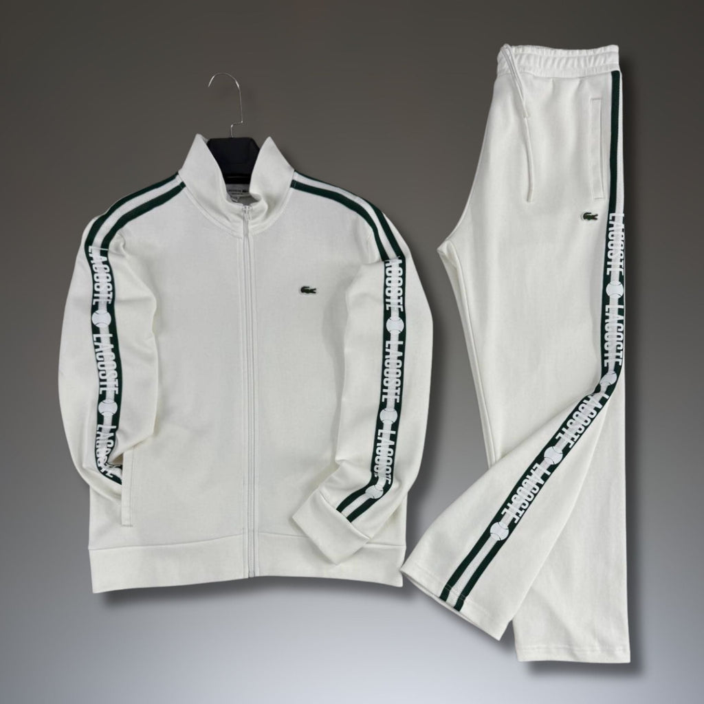 Moška trenirka Lacoste, bela s teniško črto, premium kakovost