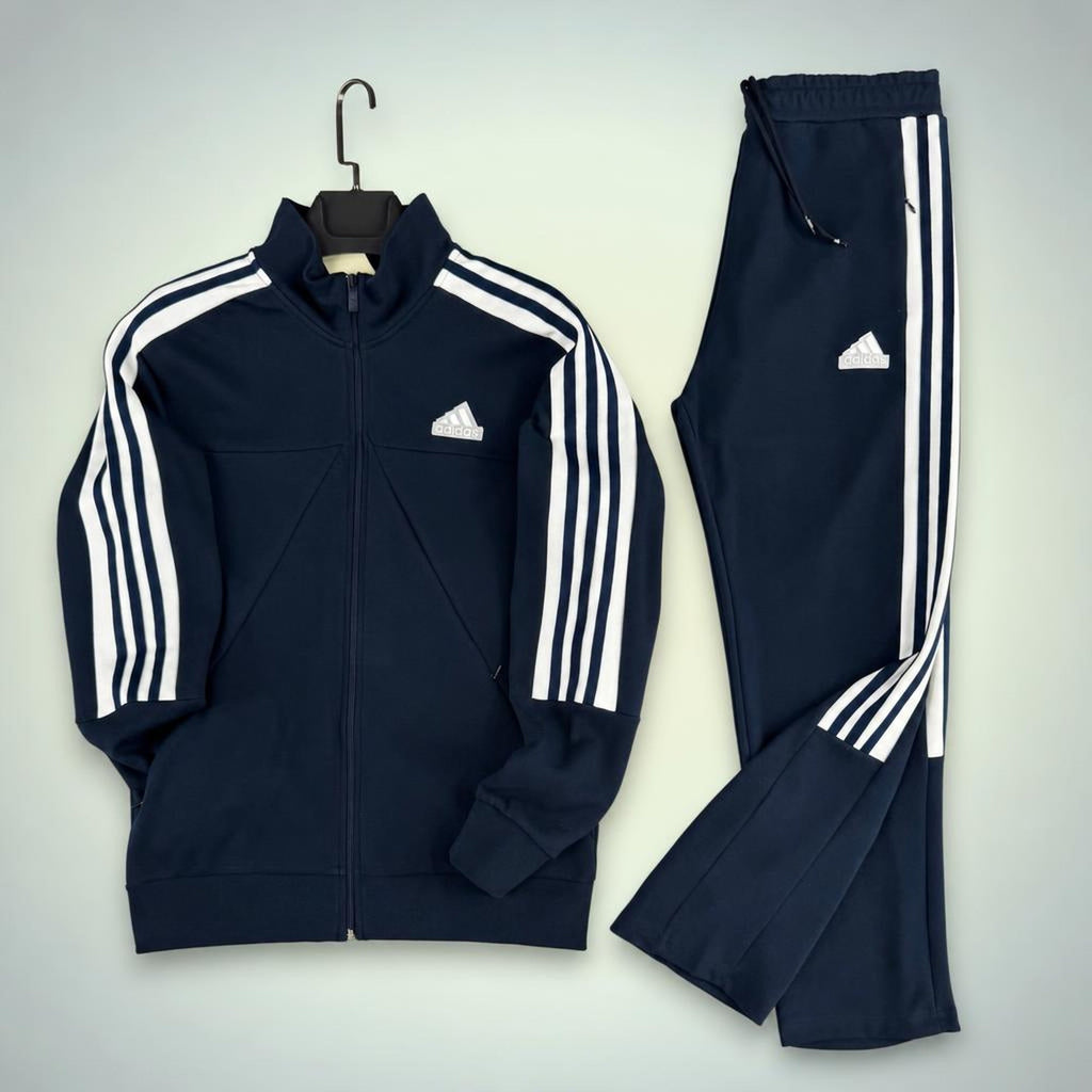 Adidas moška športna trenirka s tremi belimi trakovi, temno modra. Premium kakovost
