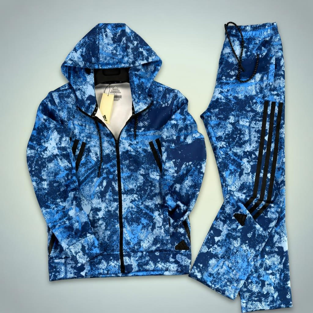 Adidas moška športna trenirka, kamuflažni vzorec, modra. Premium kakovost