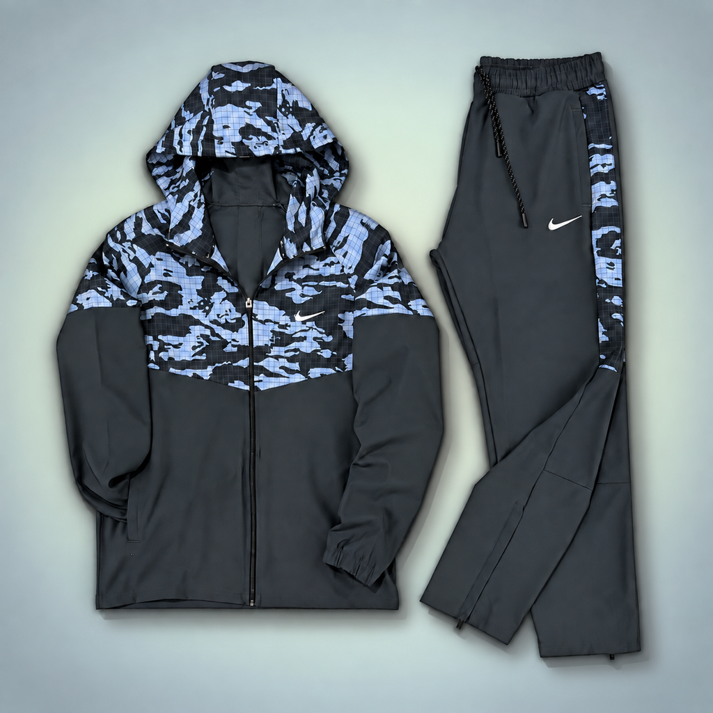 Nike moška vetrovka športna trenirka, kamuflažni vzorec, grafitna - modra. Premium kakovost