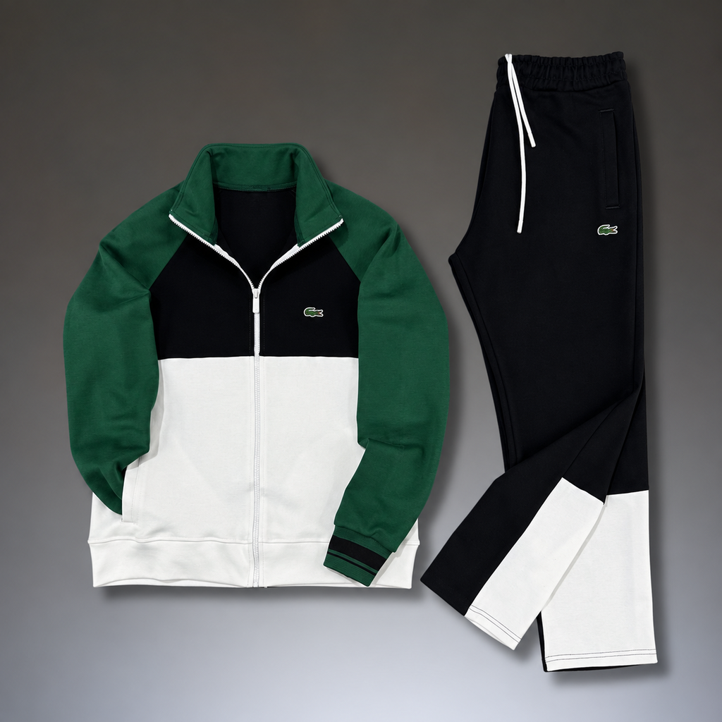 Lacoste moška športna trenirka, tri barve, zelena - črna - bela. Premium kakovost