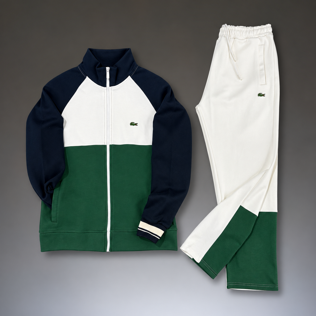 Lacoste moška športna trenirka, tri barve, temno modra - bela - zelena. Premium kakovost