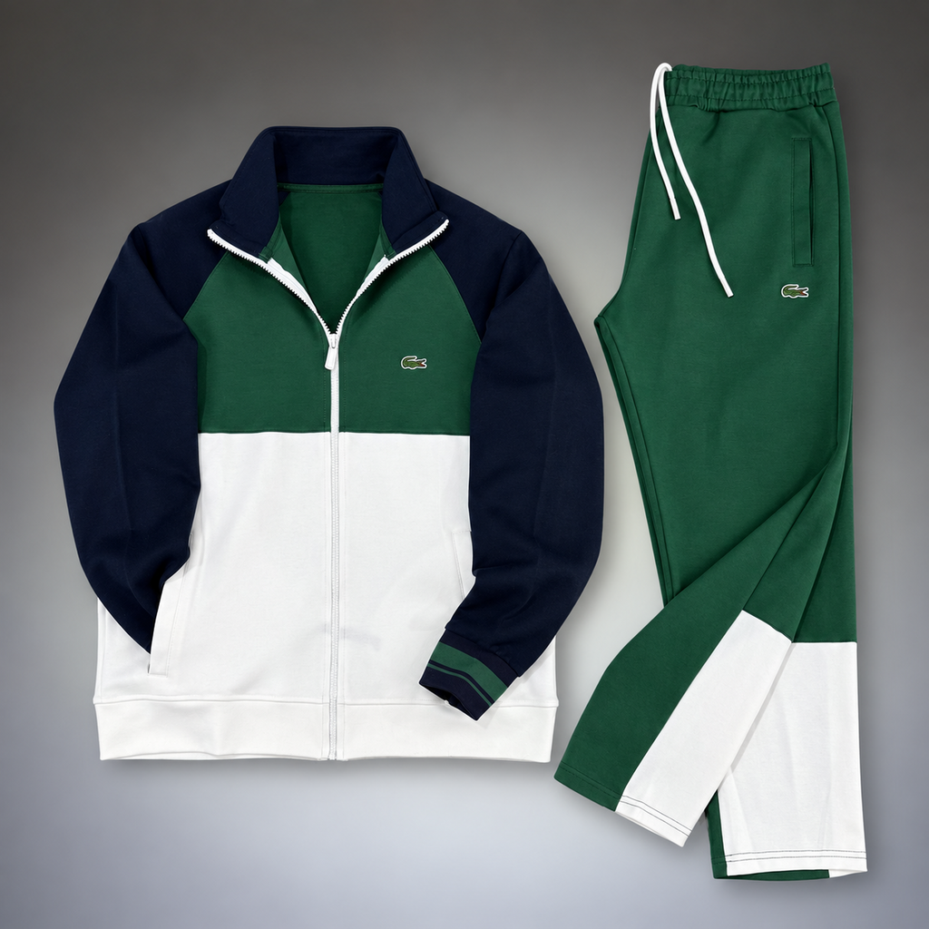 Lacoste moška športna trenirka, tri barve, temno modra - zelena - bela. Premium kakovost