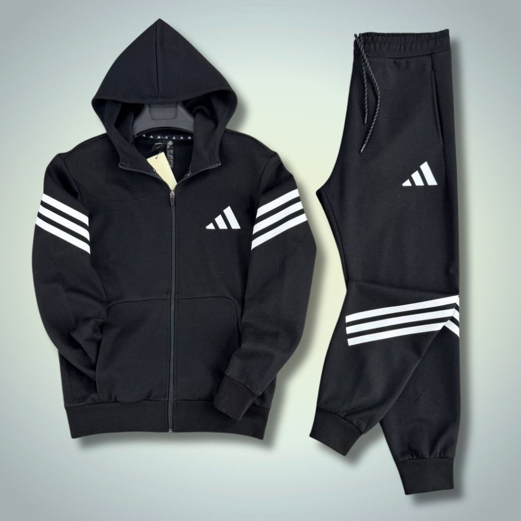 Adidas moška trenirka 2025, vodoravne črte, črna. Premium kakovost