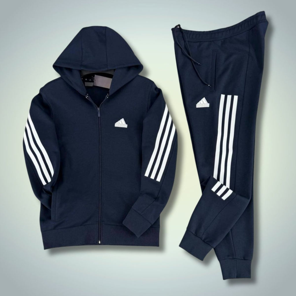 Adidas moška trenirka 2025, navpične črte, temno modra. Premium kakovost