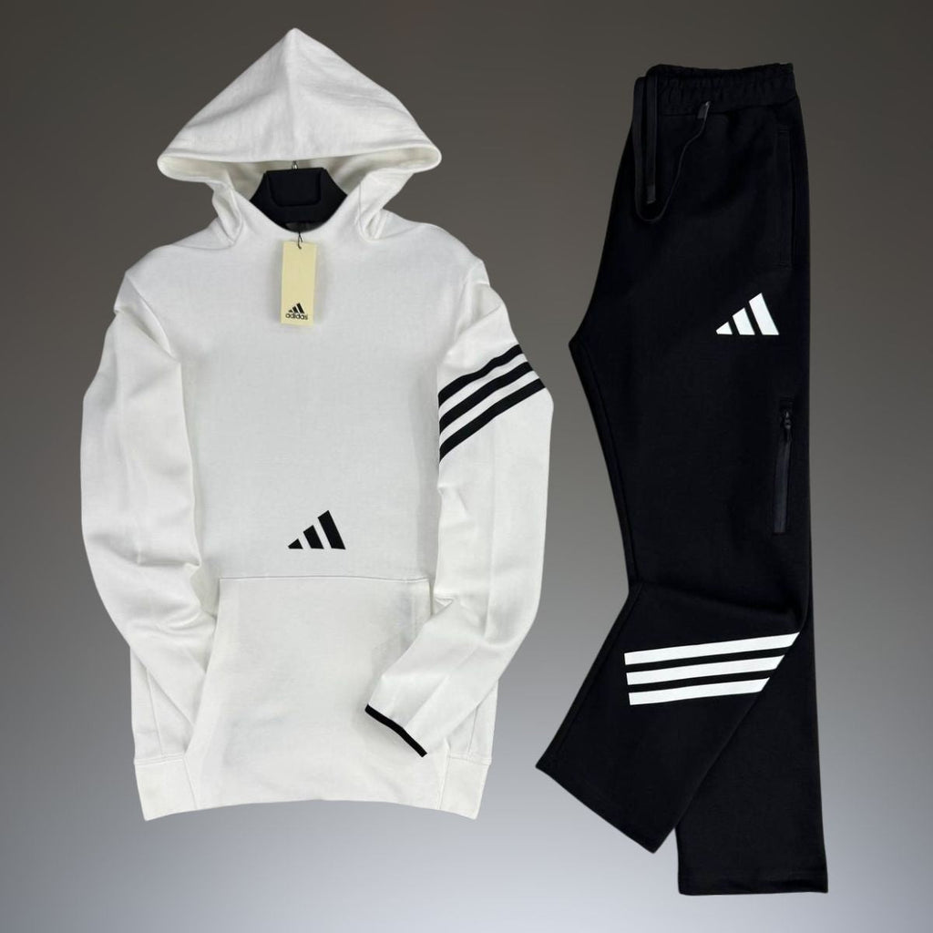 Trenirka z kapuco moška Adidas, bela in črna. Vrhunska kakovost