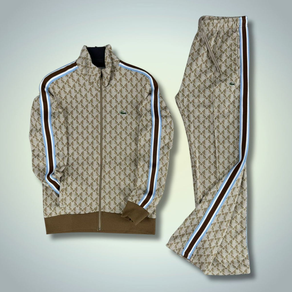 Lacoste moška trenirka, Jacquard Monogram, rjava - bež. Vrhunska kakovost