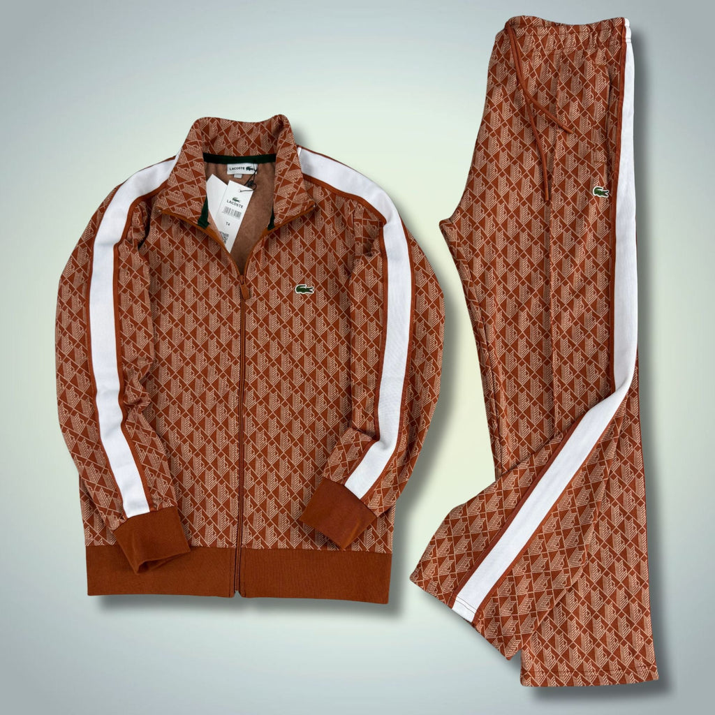 Moška trenirka Lacoste, Jacquard Monogram, bež, Model 2025. Vrhunska kakovost