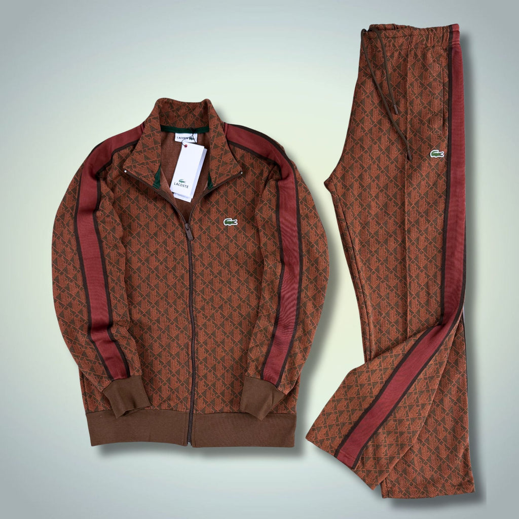 Moška trenirka Lacoste, Jacquard Monogram, rjava, Model 2025. Vrhunska kakovost