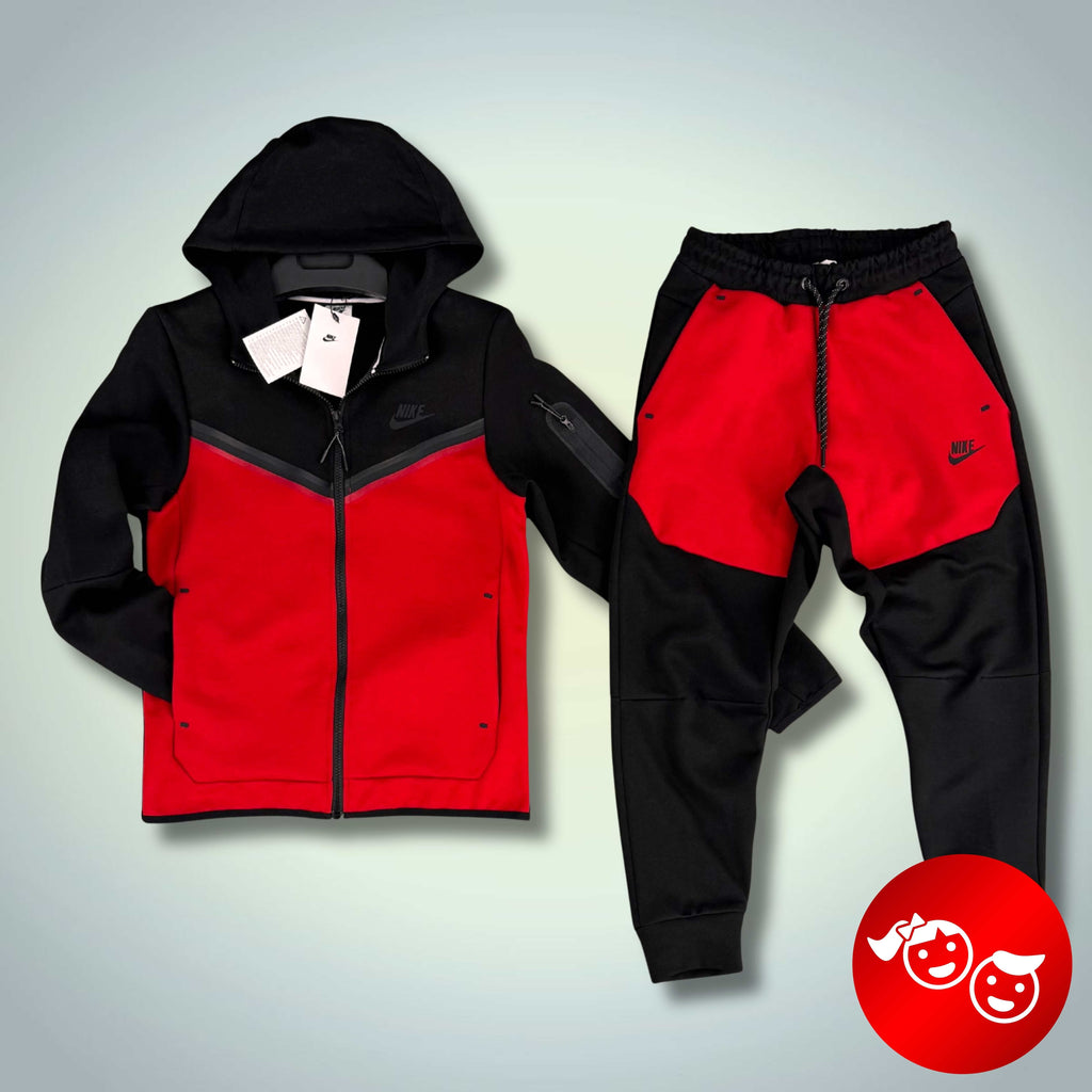 Otroška trenirka Nike Tech Fleece, črna in rdeča, Model 2024. Vrhunska kakovost