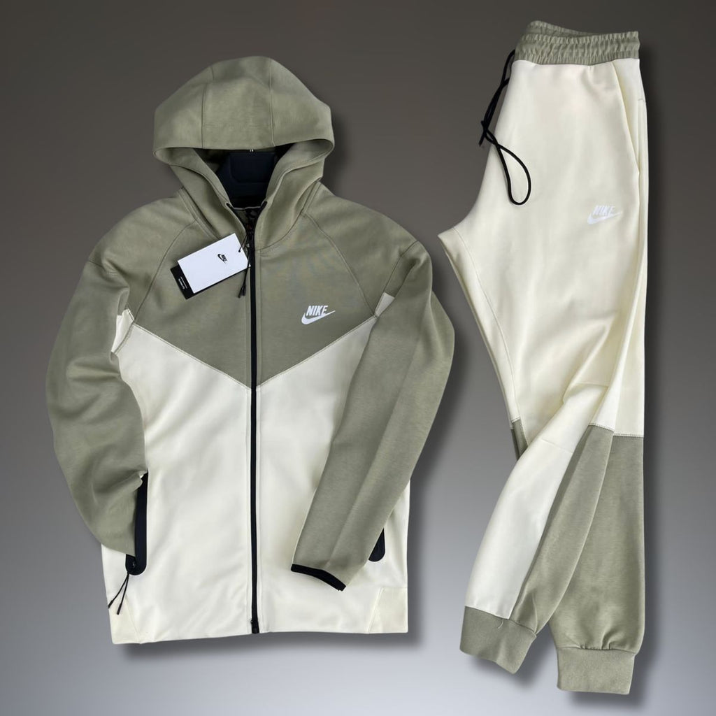 Nike Tech Fleece moška trenirka, olivno zelena in bež. Model 2023. Vrhunska kakovost