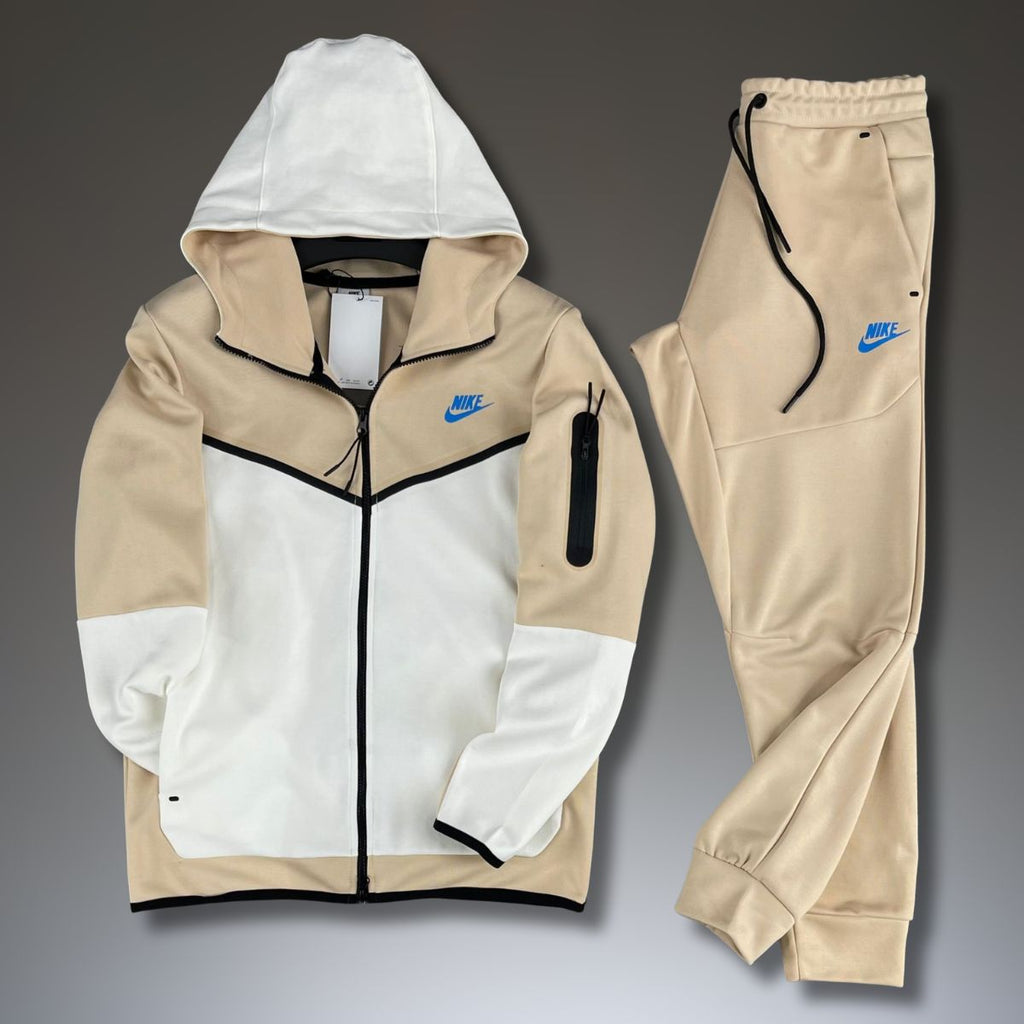 Nike Tech Fleece moška trenirka, bež in bela. Vrhunska kakovost