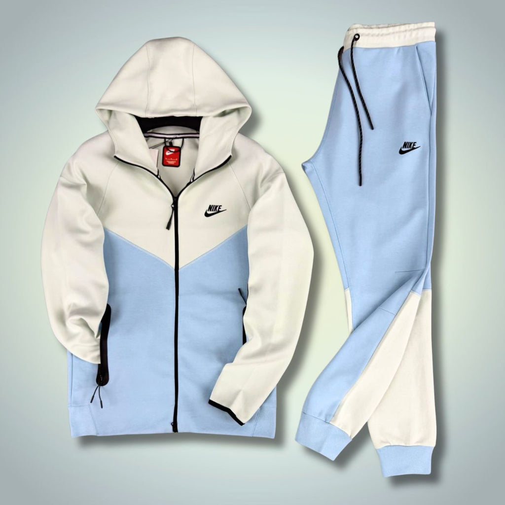 Nike Tech Fleece moška trenirka, otroško modra - bela. Model 2024. Vrhunska kakovost