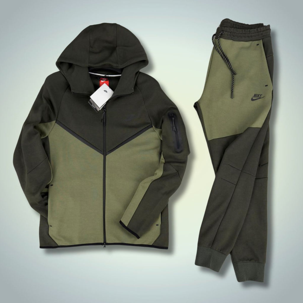 Nike Tech Fleece moška trenirka, temno zelena - olivno zelena. Model 2024. Vrhunska kakovost