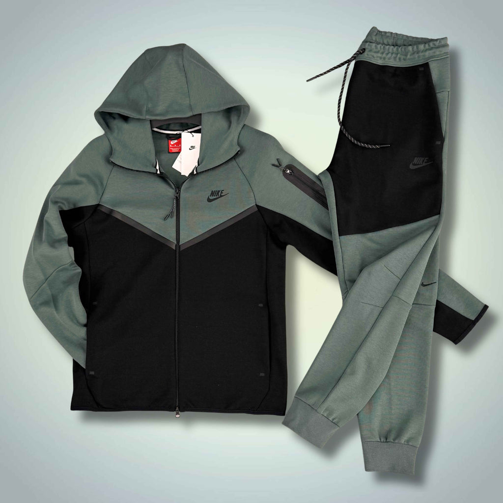 Moška trenirka Nike Tech Fleece, žajbljevo zelena in črna, Model 2024. Vrhunska kakovost