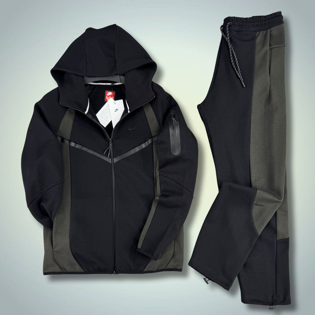 Nike Tech Fleece moška športna trenirka, črno-temno zelena. Model 2026. Premium kakovost