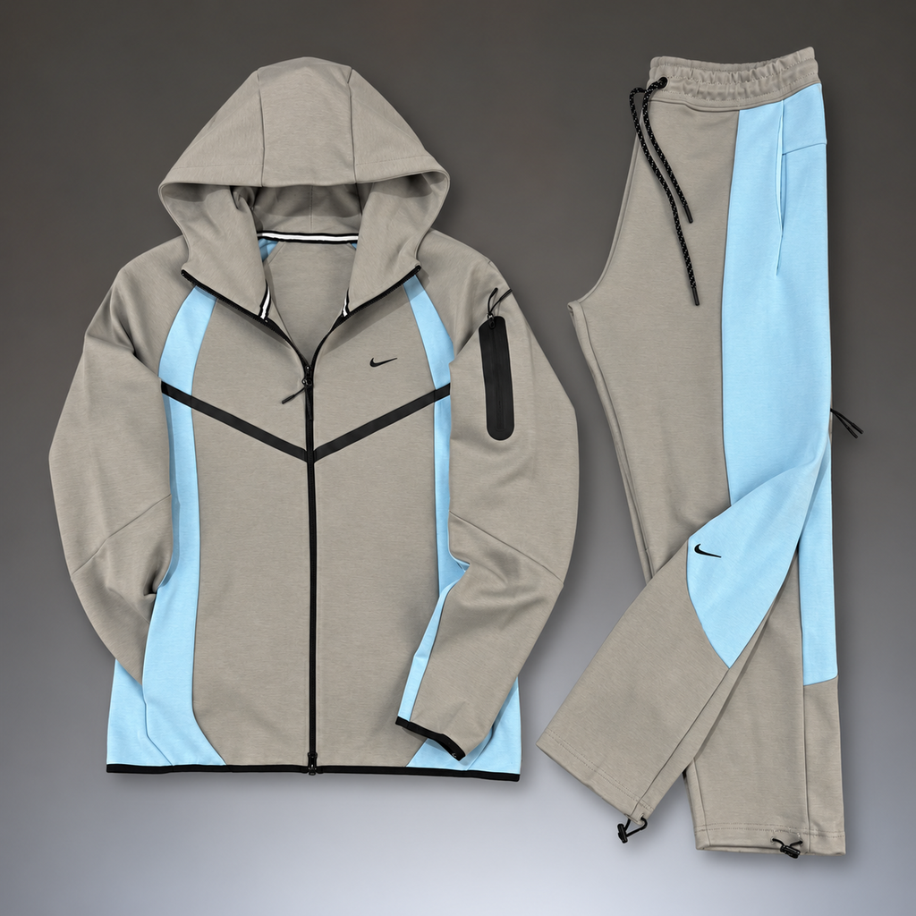 Nike Tech Fleece moška športna trenirka, siva - svetlo modra. Model 2026. Vrhunska kakovost