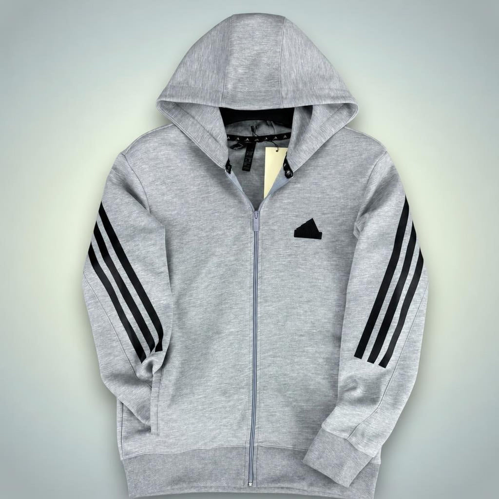 Adidas moški pulover s kapuco, trije trakovi, klasična siva. Premium kakovost