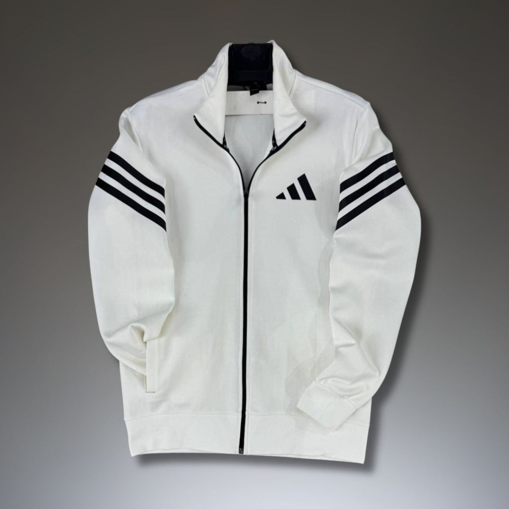 Moški pulover Adidas, navpične črte, bela. Vrhunska kakovost