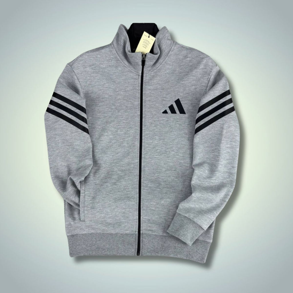 Moški pulover Adidas, navpične črte, klasična siva. Vrhunska kakovost