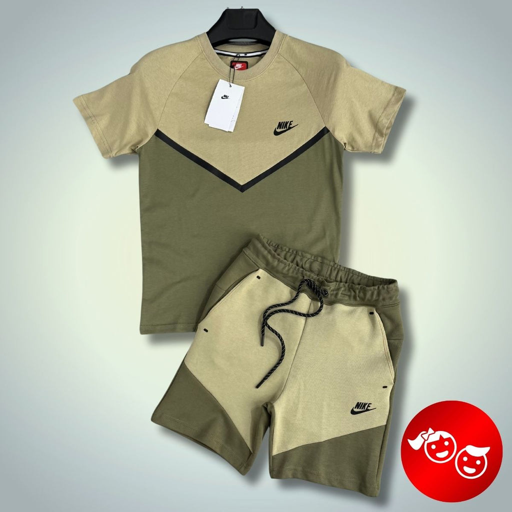 Nike Tech Fleece otroški komplet s kratkimi hlačami, temno zelena- olivno zelena. Vrhunska kakovost