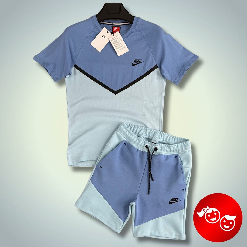 Nike Tech Fleece otroški komplet s kratkimi hlačami, modro-svetlo modra. Vrhunska kakovost
