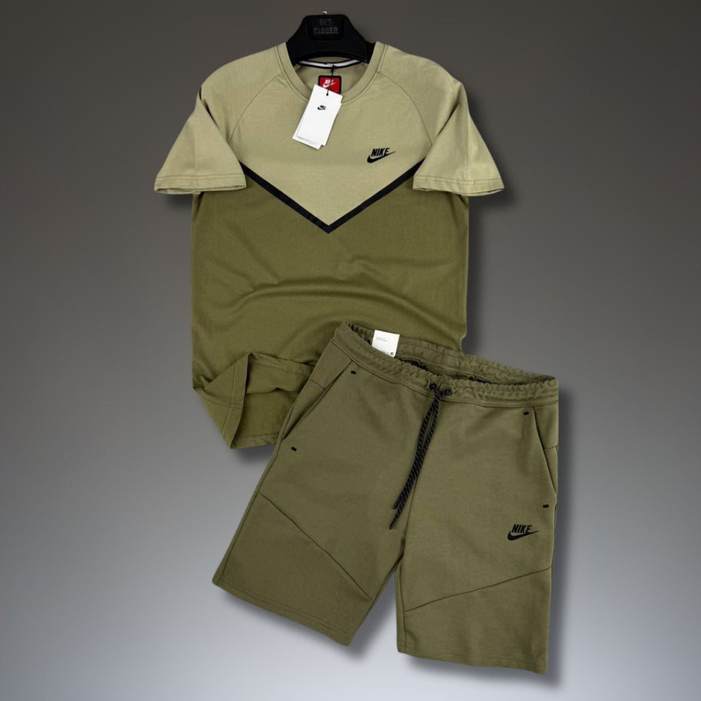 Nike Tech Fleece moški kratek športni komplet, svetlo zelen-olivno zelen. Premium kakovost
