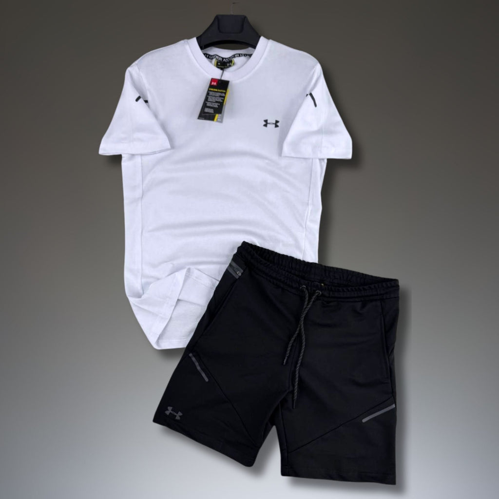 Under Armour moški kratki športni komplet, belo-črn. Premium kakovost