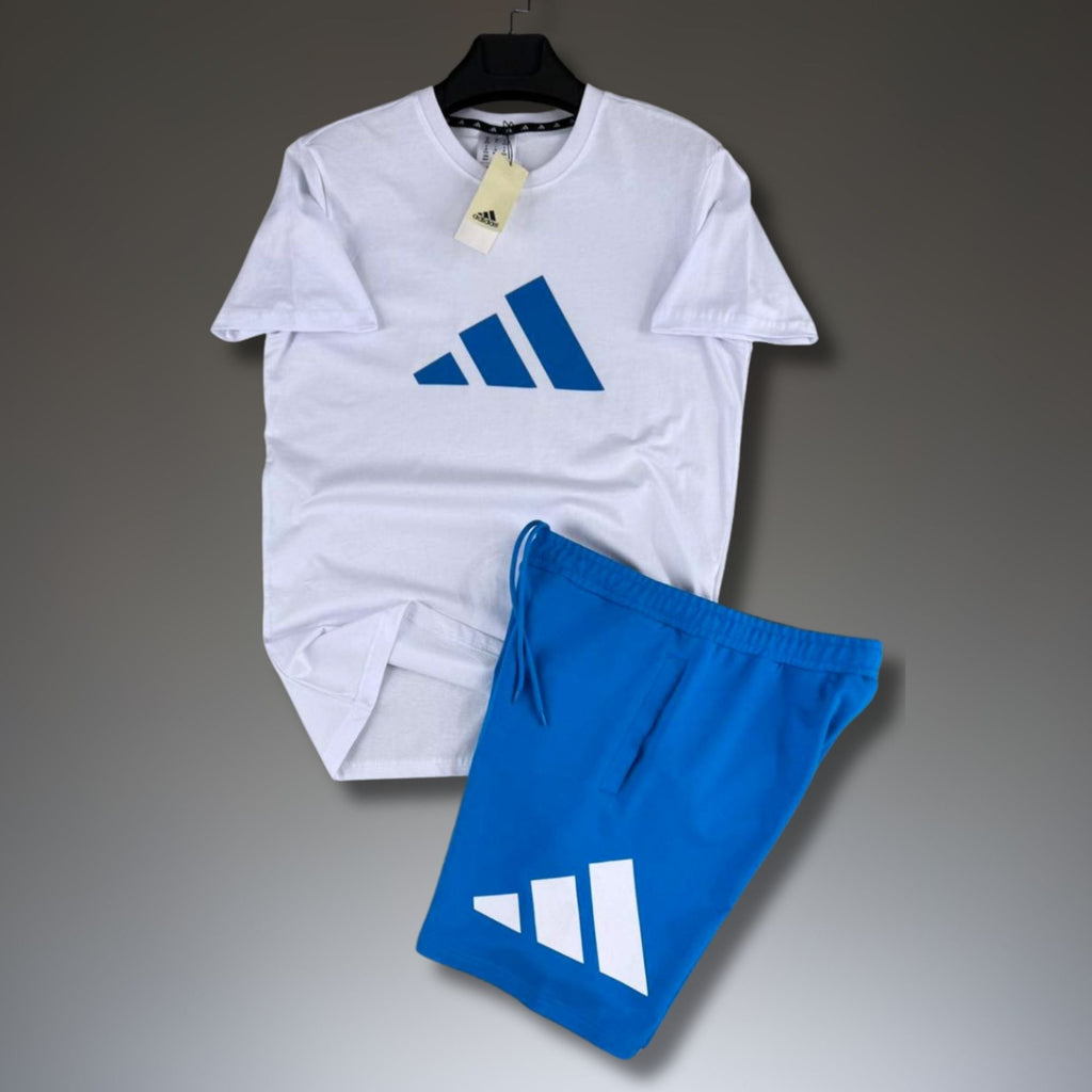 Adidas moški kratki športni komplet, belo-modri. Premium kakovost