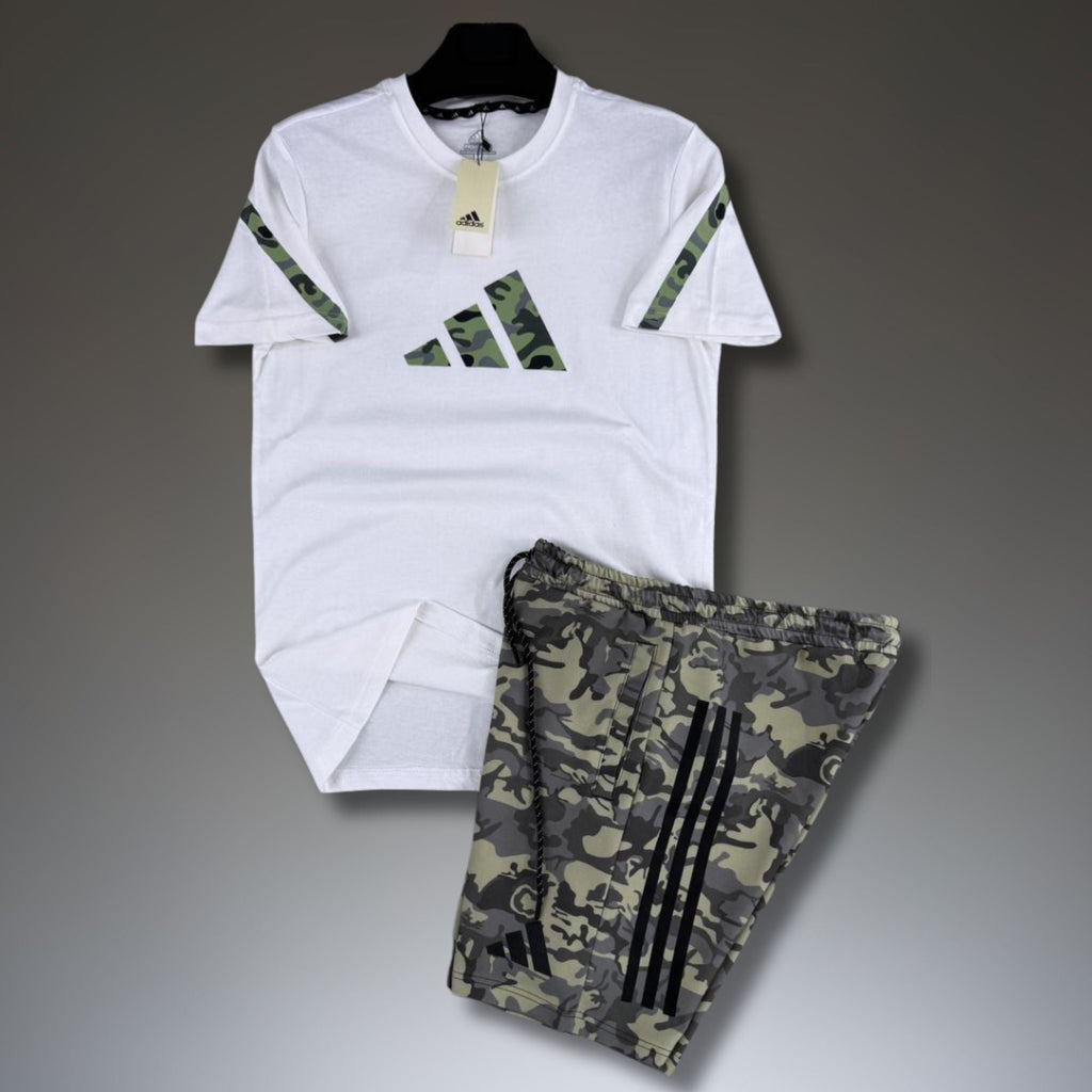 Adidas Z.N.E. moški kratki športni komplet, kamuflažni vzorec, belo-zeleni. Premium kakovost