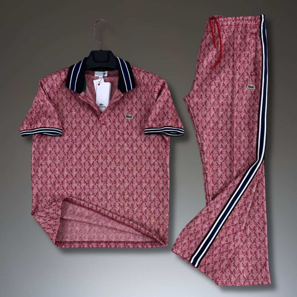 Lacoste moški poletni športni komplet, Jacquard polo, rdeči. Premium kakovost