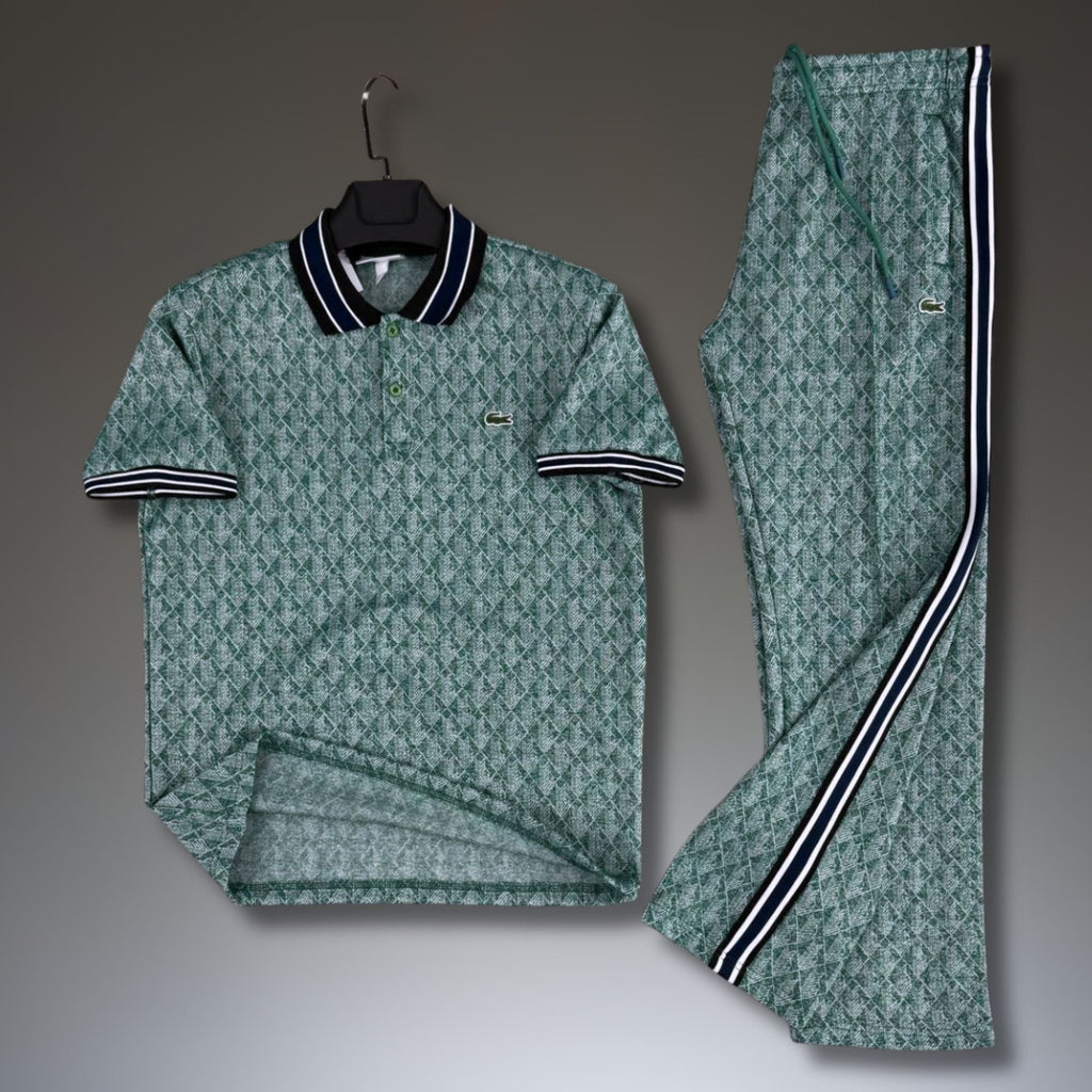 Lacoste moški poletni športni komplet, Jacquard polo, zeleni. Premium kakovost