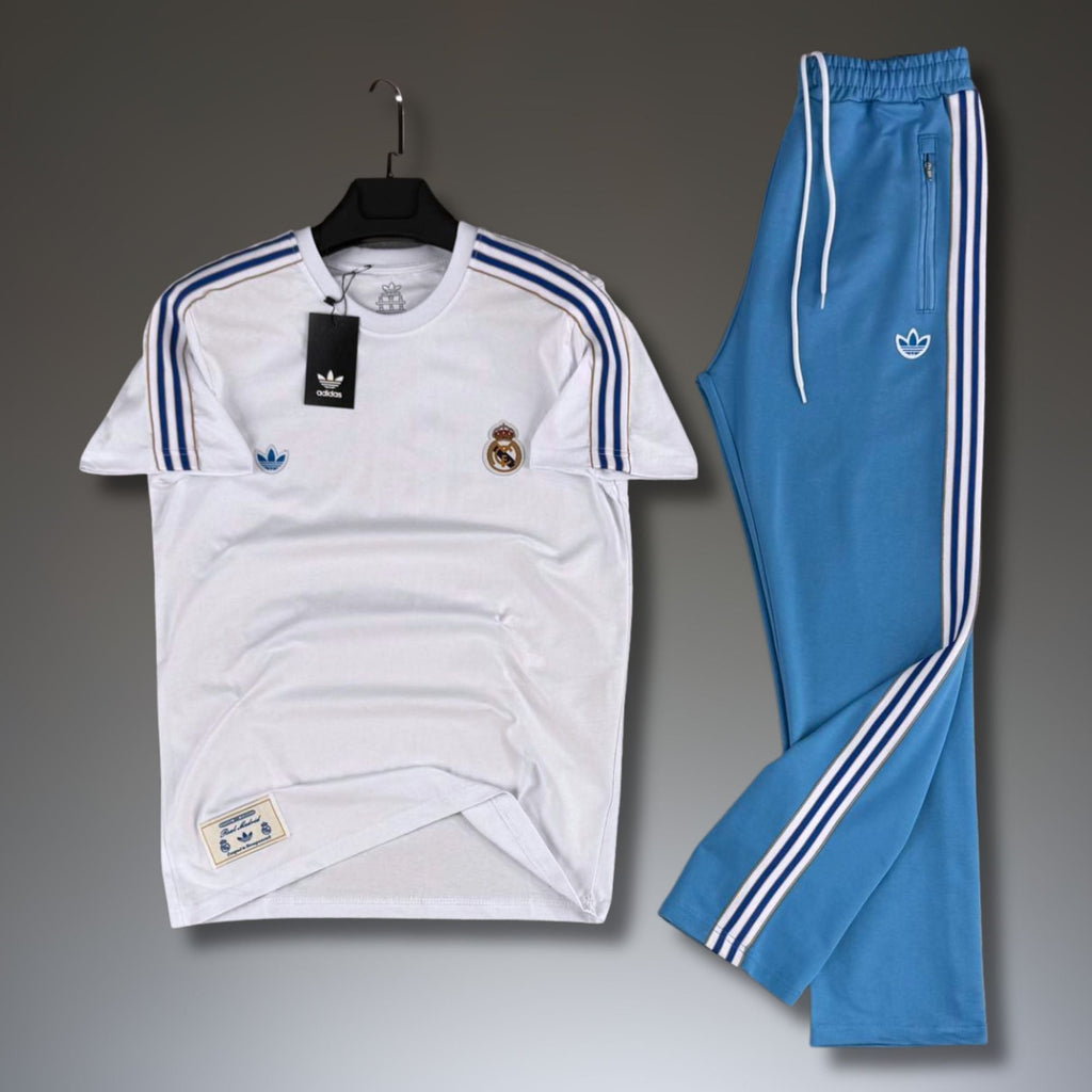 Adidas moški poletni športni komplet, belo-modri. Real Madrid. Premium kakovost