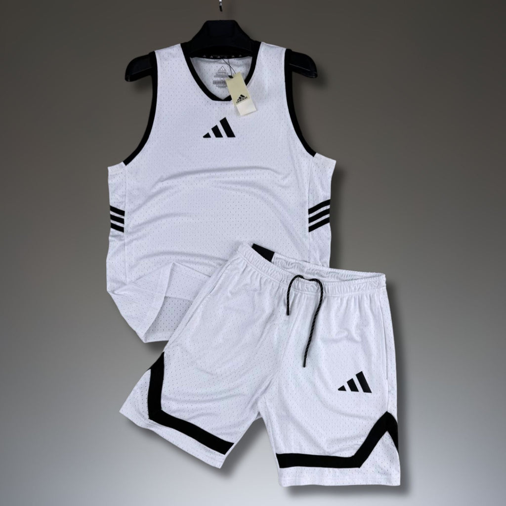 Adidas moški kratki športni komplet s majico, bel. Dri-Fit. Premium kakovost