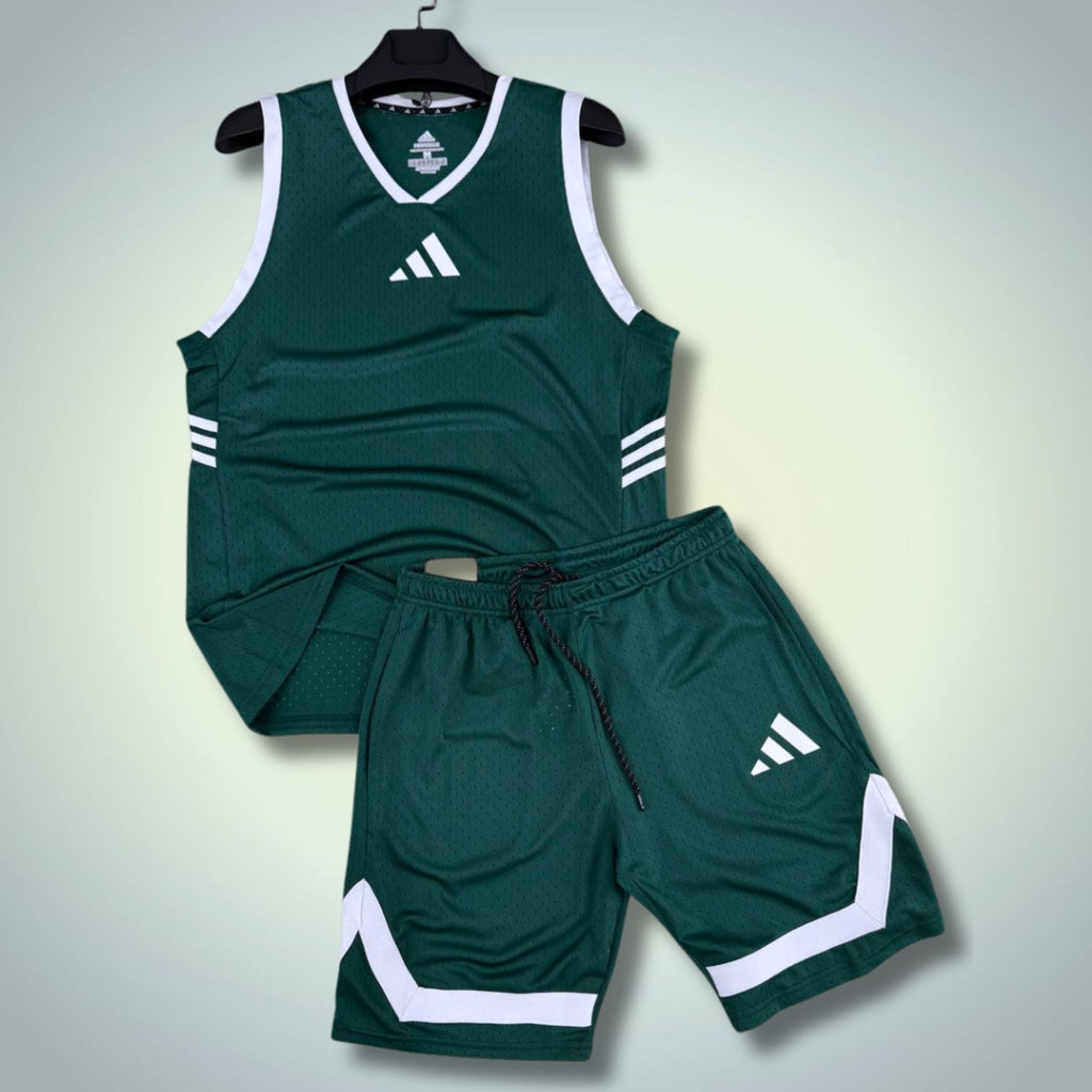 Adidas moški kratki športni komplet s majico, zeleni. Dri-Fit. Premium kakovost