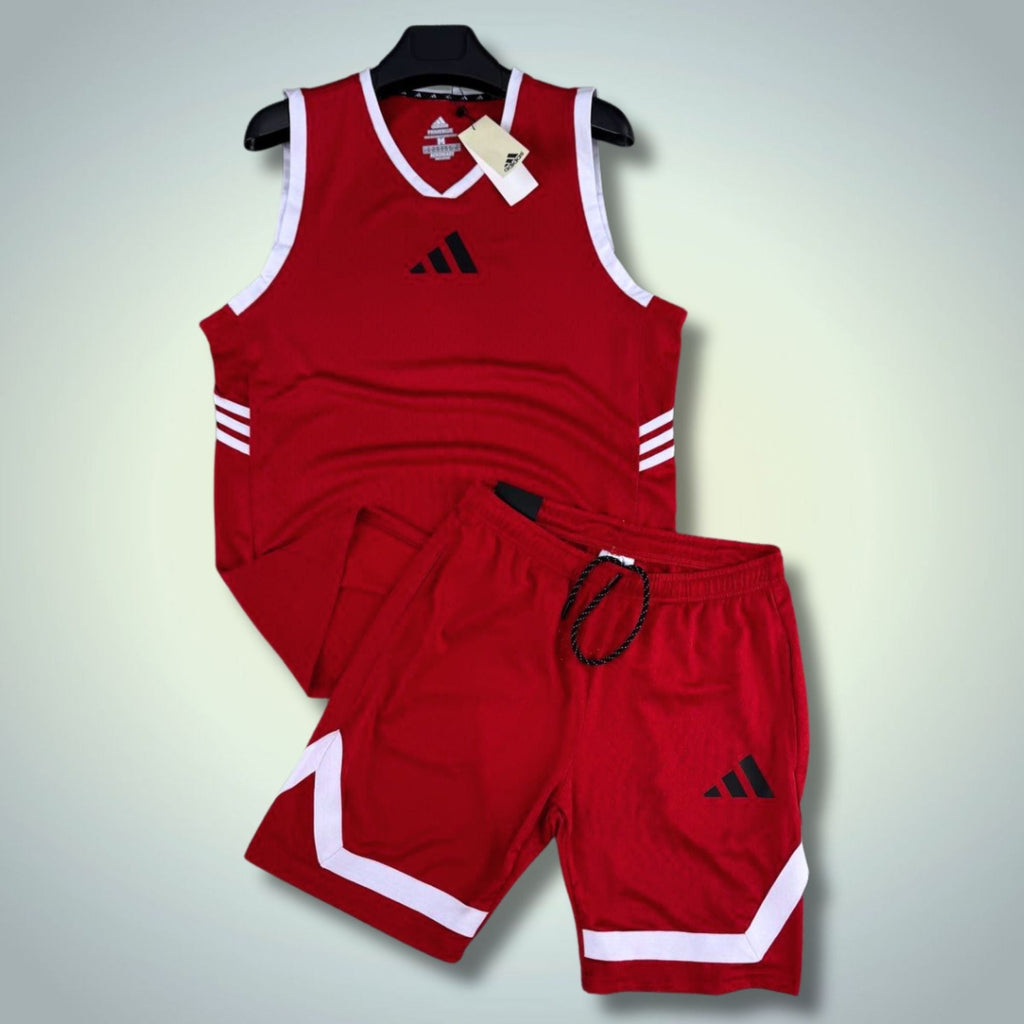 Adidas moški kratki športni komplet s majico, rdeči. Dri-Fit. Premium kakovost