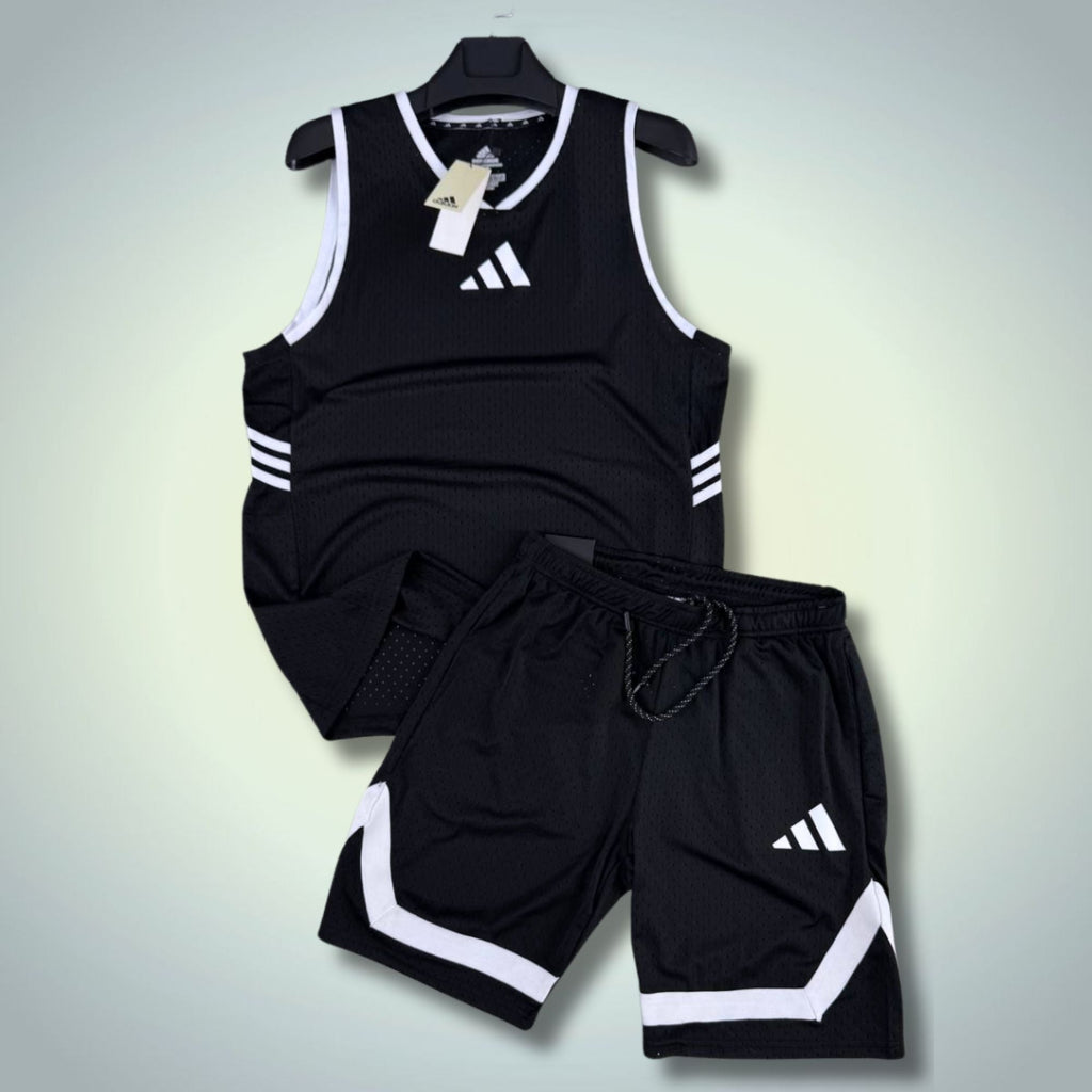 Adidas moški kratki športni komplet s majico, črni. Dri-Fit. Premium kakovost