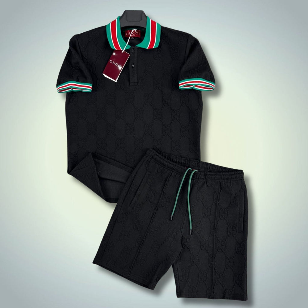 Gucci moški kratki športni komplet, s polo, črn. Premium kakovost