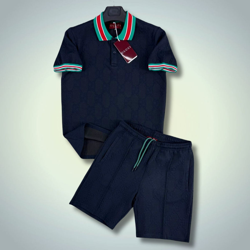 Gucci moški kratki športni komplet, s polo, temno modri. Premium kakovost