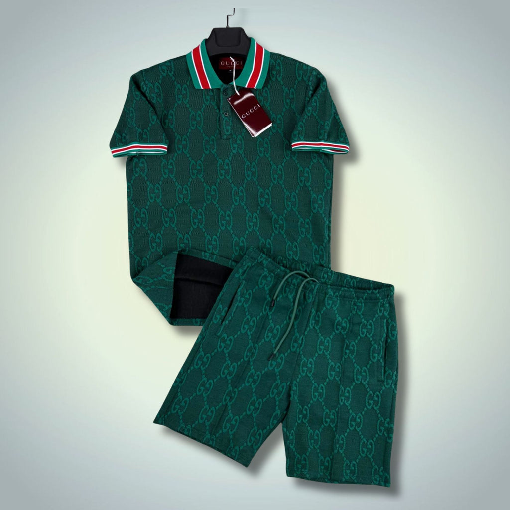 Gucci moški kratki športni komplet, s polo, zeleni. Premium kakovost