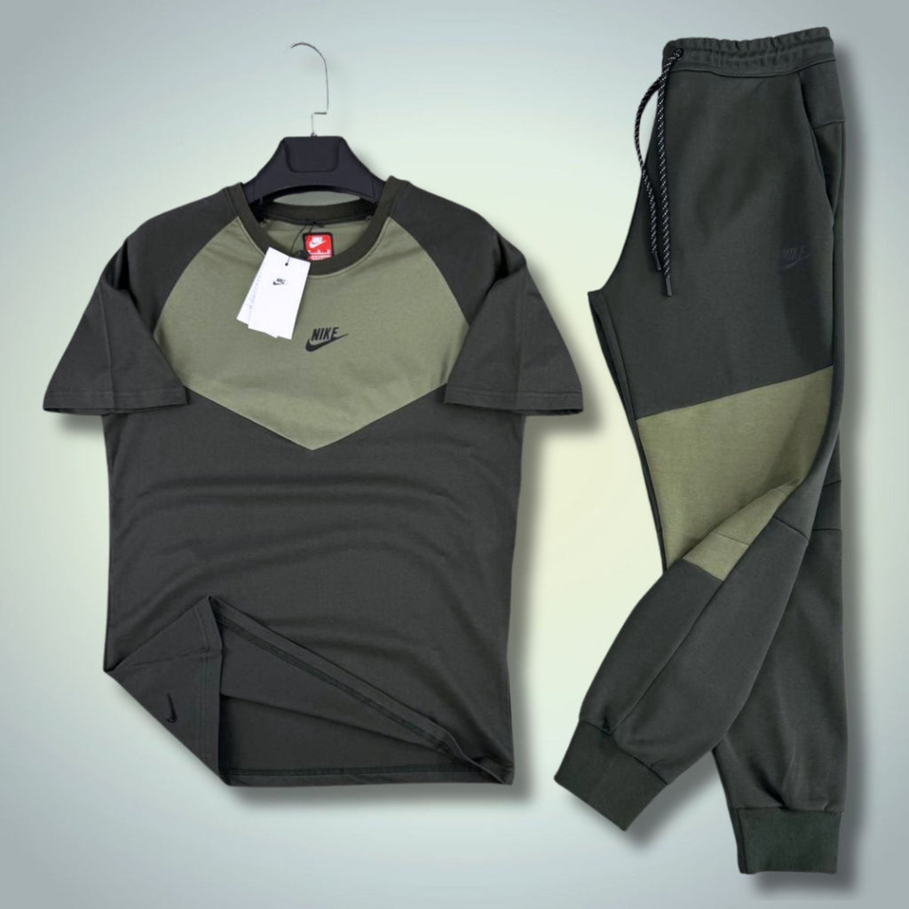 Nike Tech Fleece moški poletni športni komplet, temno zeleni-olivno zeleni. 2026. Premium kakovost