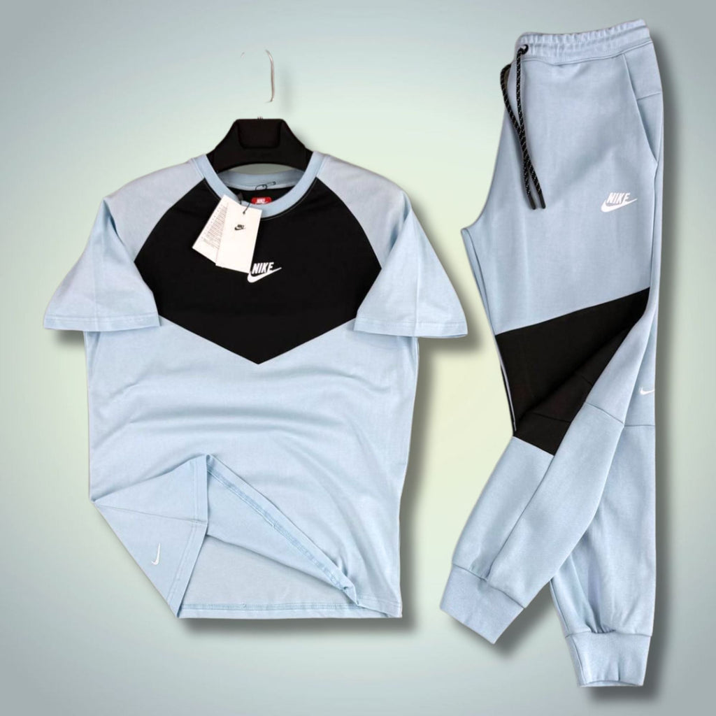 Nike Tech Fleece moški poletni športni komplet, svetlo modro-črn. 2026. Premium kakovost