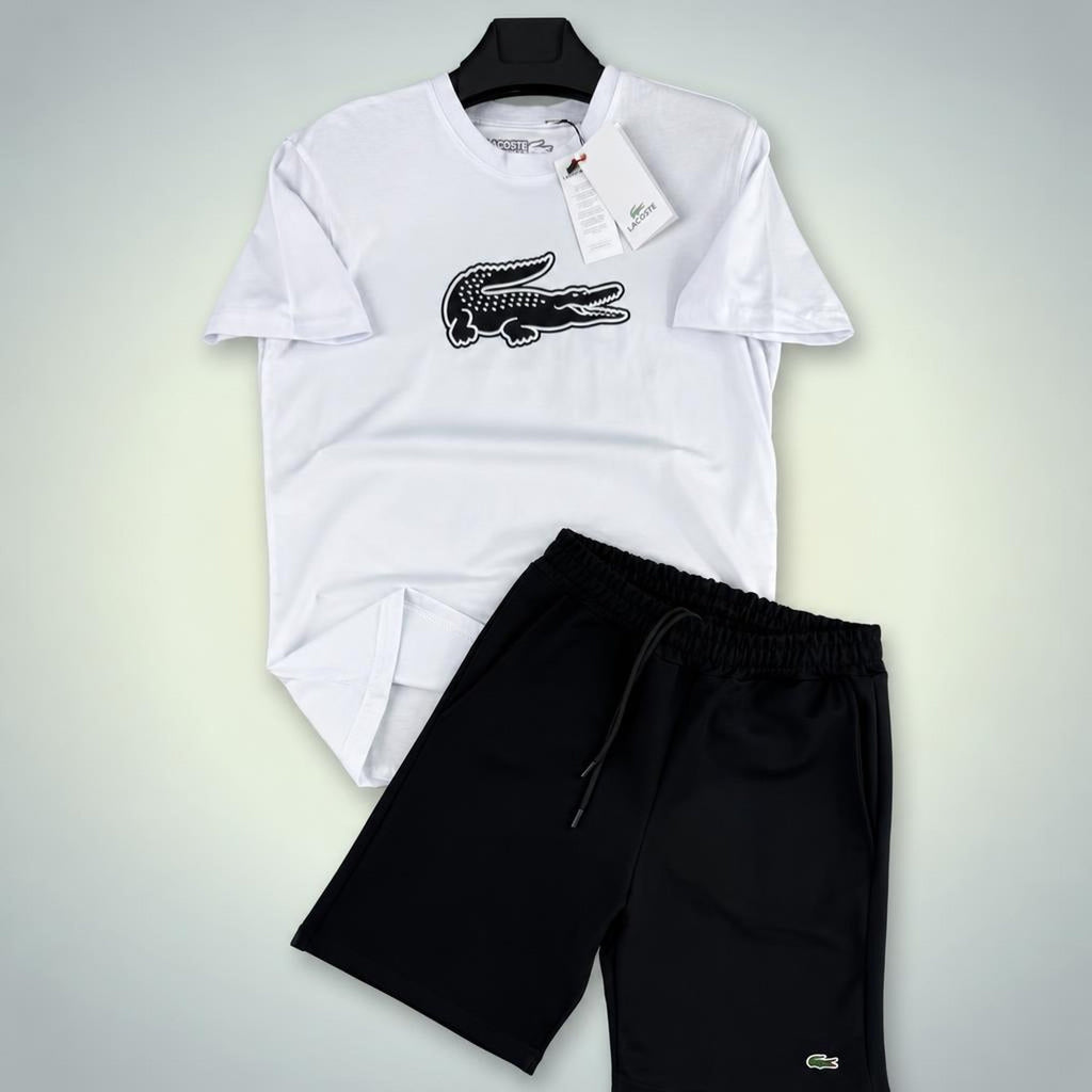 Lacoste Big Logo moški kratek športni komplet, belo-črna. Premium kakovost