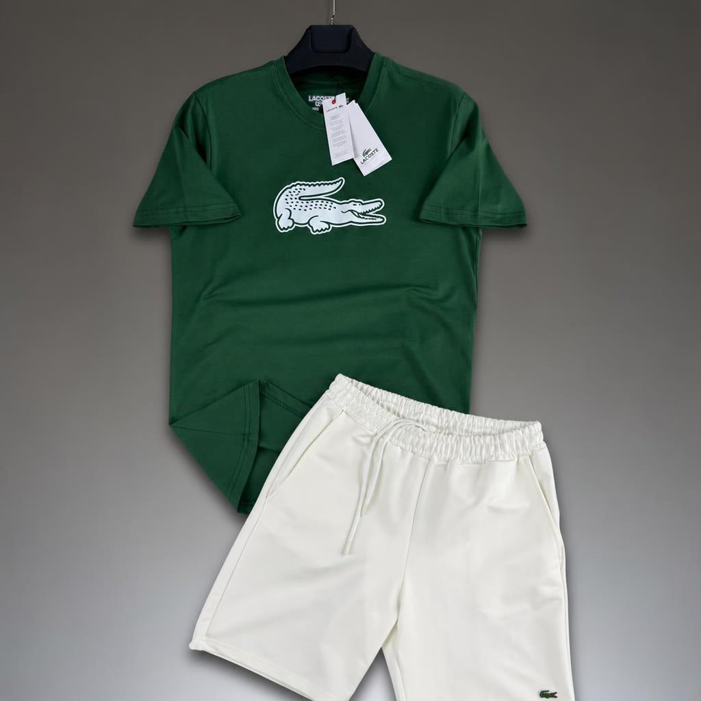 Lacoste Big Logo moški kratek športni komplet, zelena in bela. Premium kakovost