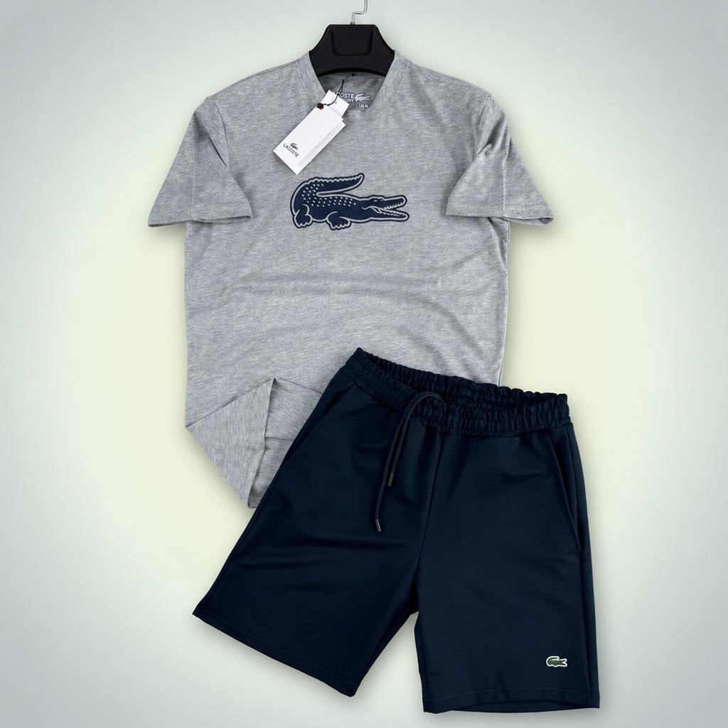 Lacoste Big Logo moški kratek športni komplet, klasično sivo-temno modra. Premium kakovost
