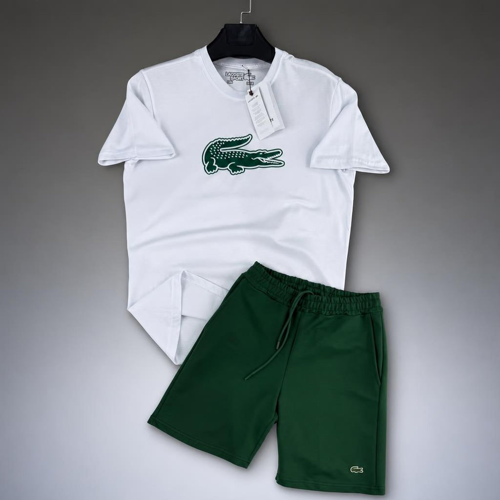 Lacoste Big Logo moški kratek športni komplet, belo-zelena. Premium kakovost