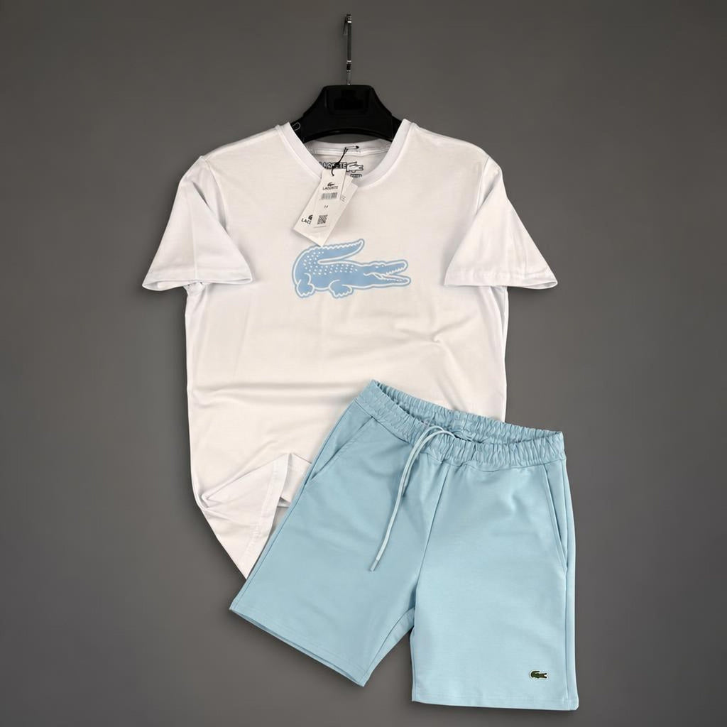 Lacoste Big Logo moški kratek športni komplet, bela-svetlo modra. Premium kakovost